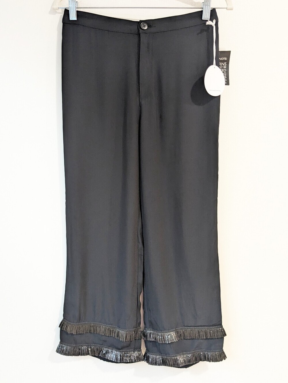 STAUD Black Wide-Leg Layered Fringe Trim Pant